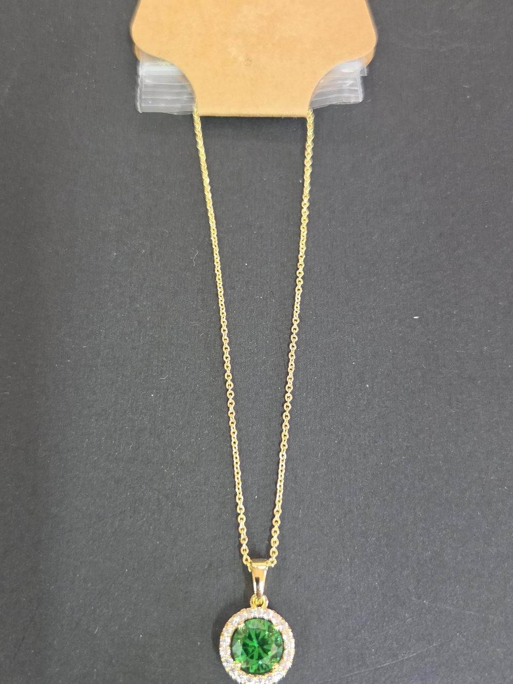 RocksBox Gold Necklace with Emerald Green Crystal Pendant - Women Jewelry